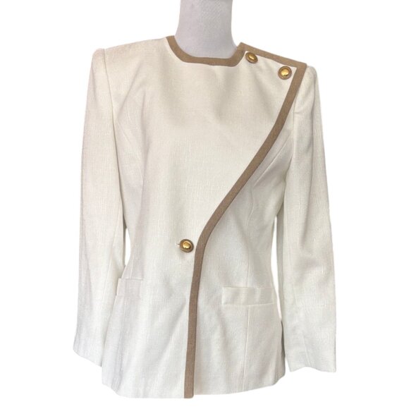 Kasper for ASL VTG white and gold button shoulder wrap blazer petite sz 10P - Picture 1 of 10